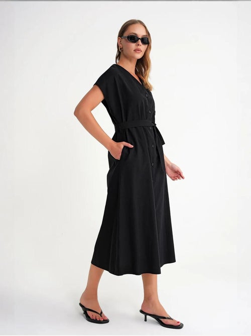 Vestido camiseiro com cinto mixray - Kiabi Vestido camiseiro com cinto mixray - Kiabi