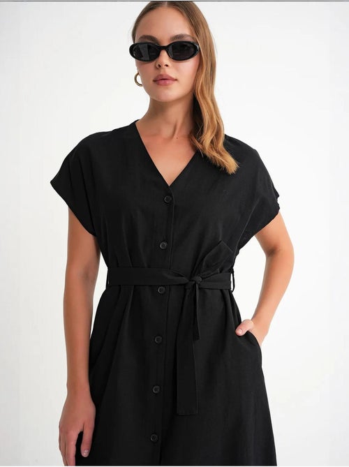 Vestido camiseiro com cinto mixray - Kiabi Vestido camiseiro com cinto mixray - Kiabi