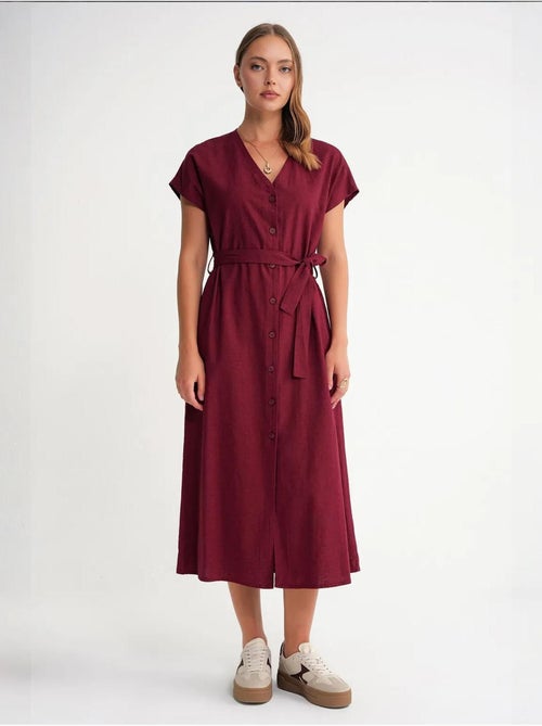 Vestido camiseiro com cinto mixray - Kiabi Vestido camiseiro com cinto mixray - Kiabi