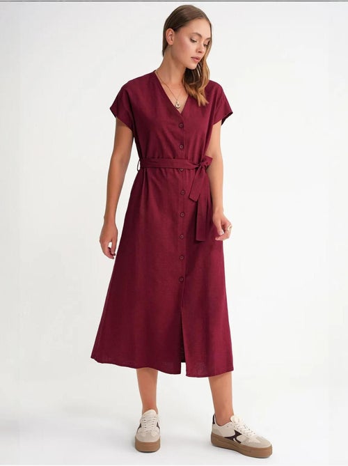 Vestido camiseiro com cinto mixray - Kiabi Vestido camiseiro com cinto mixray - Kiabi