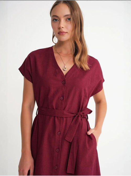 Vestido camiseiro com cinto mixray - Kiabi Vestido camiseiro com cinto mixray - Kiabi