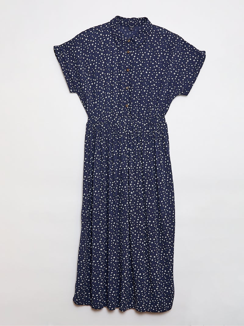 Vestido Camiseiro Comprido Leopardo - Fácil de Vestir Azul - Kiabi
