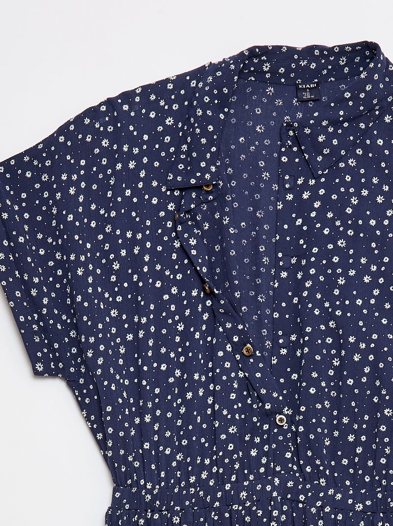 Vestido Camiseiro Comprido Leopardo - Fácil de Vestir Azul - Kiabi