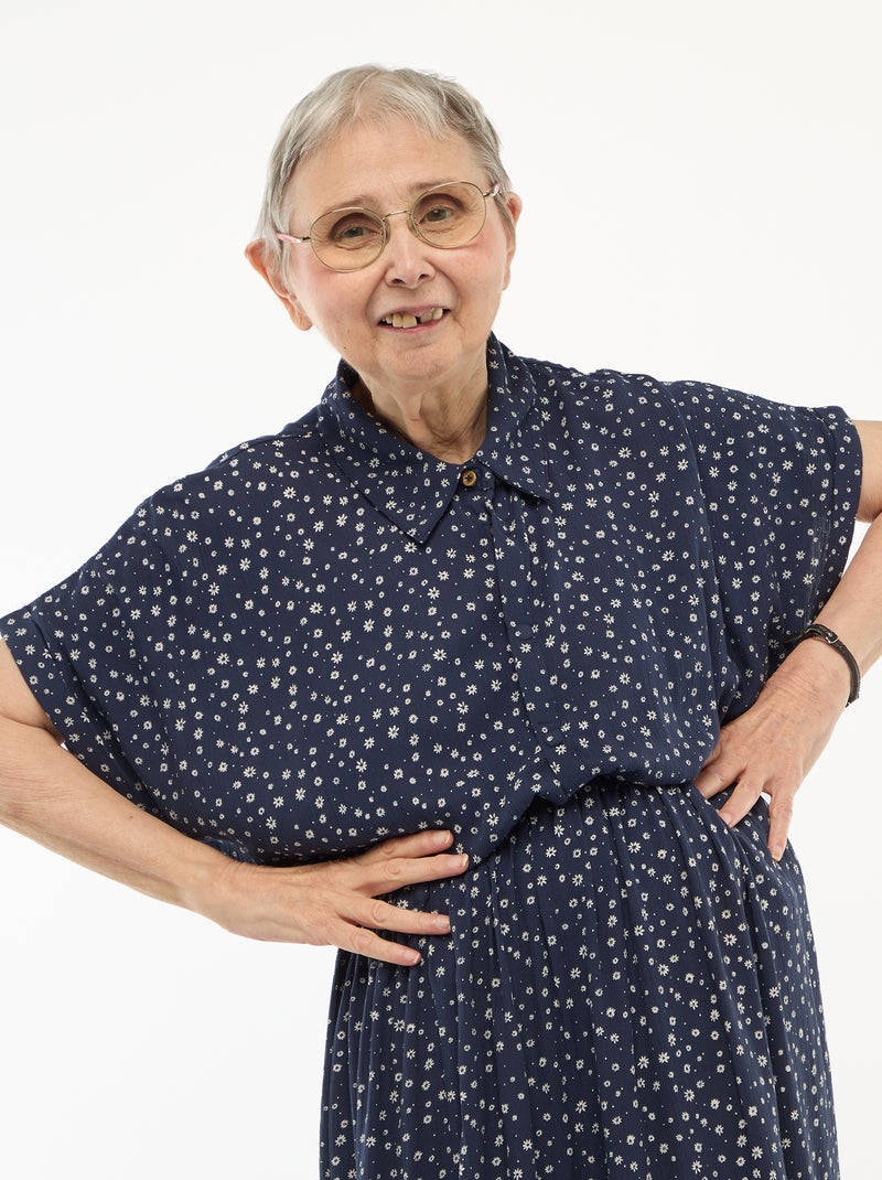 Vestido Camiseiro Comprido Leopardo - Fácil de Vestir Azul - Kiabi