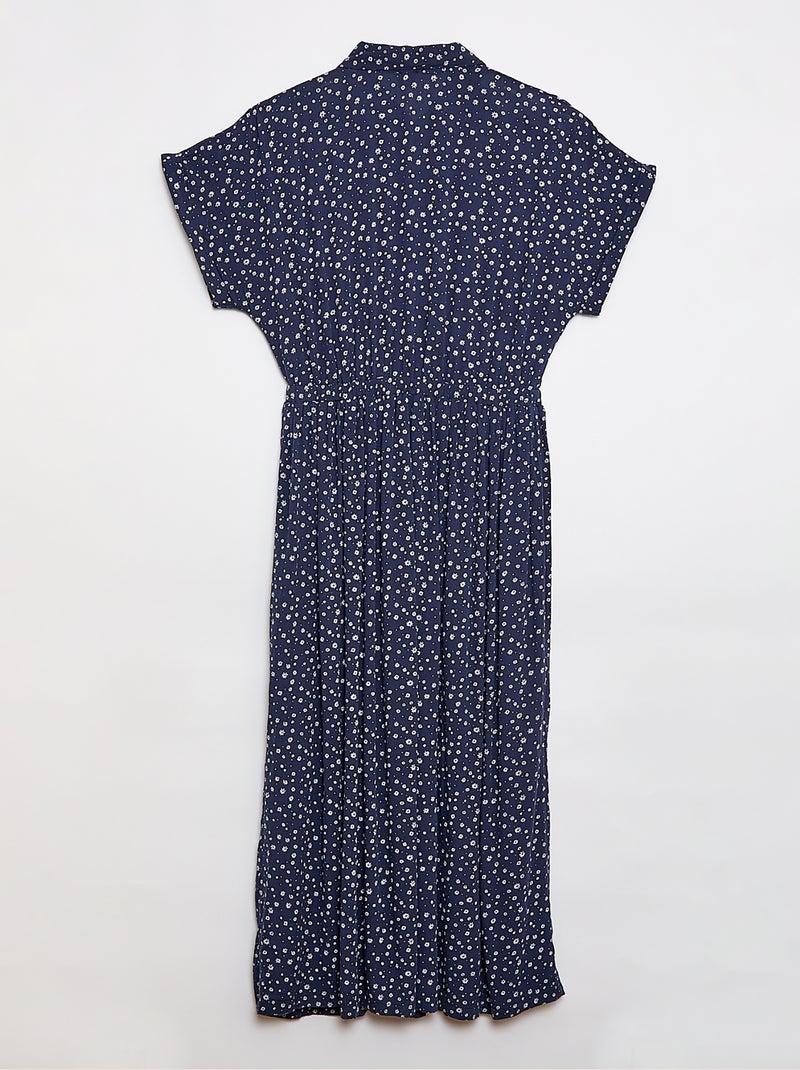Vestido Camiseiro Comprido Leopardo - Fácil de Vestir Azul - Kiabi