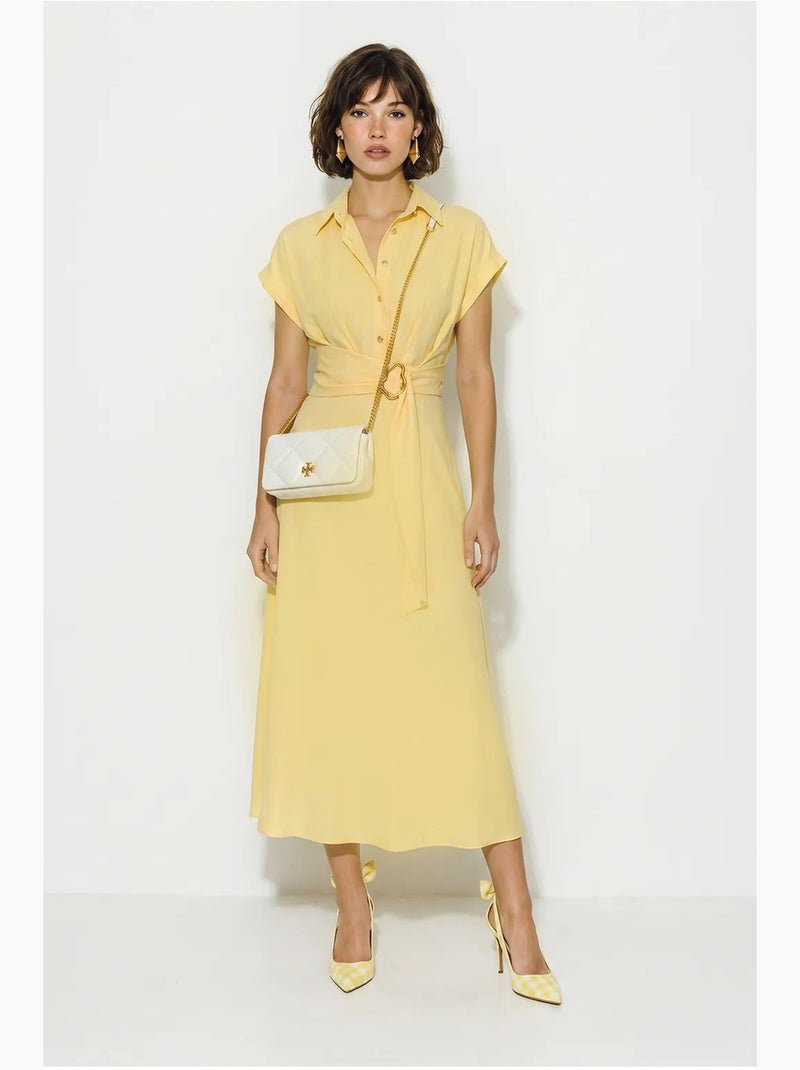 Vestido camiseiro de popelina com cinto lucci Amarelo-limão - Kiabi
