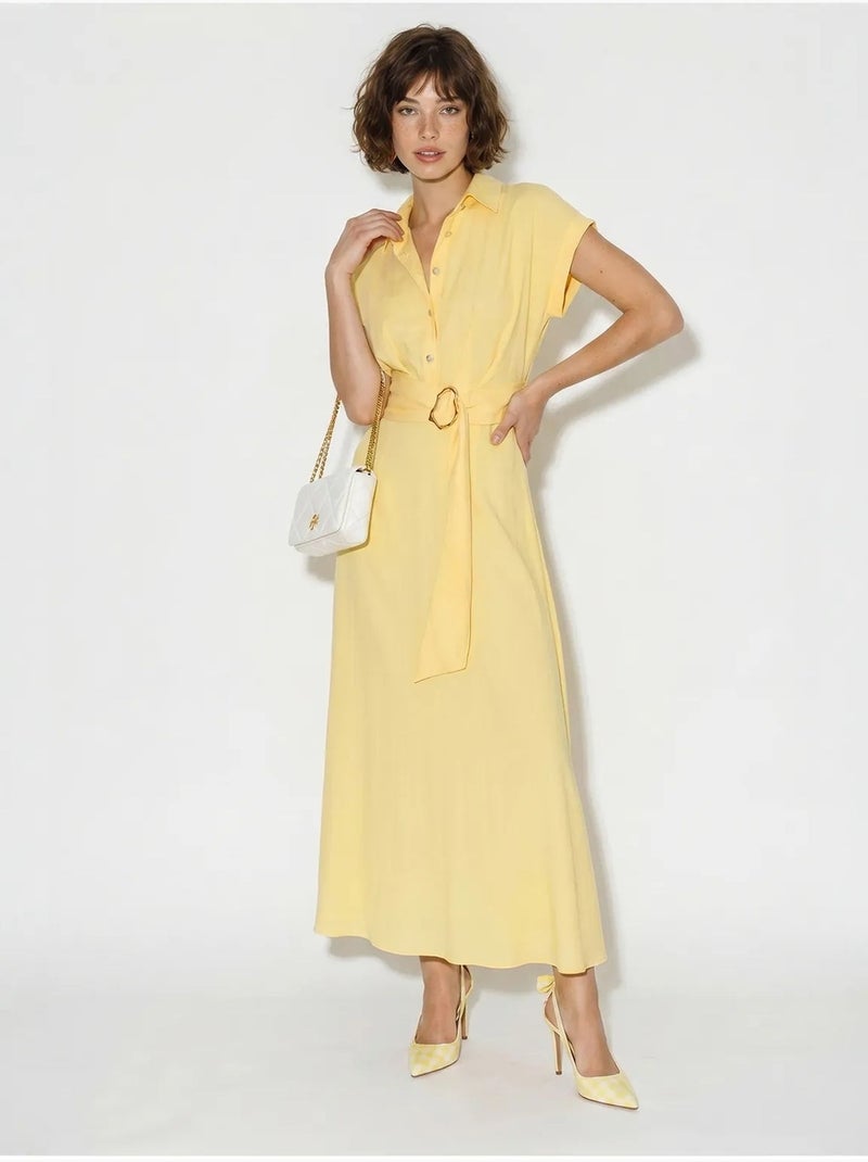 Vestido camiseiro de popelina com cinto lucci Amarelo-limão - Kiabi