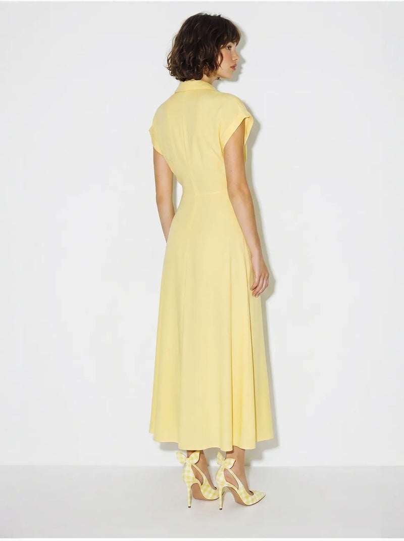 Vestido camiseiro de popelina com cinto lucci Amarelo-limão - Kiabi