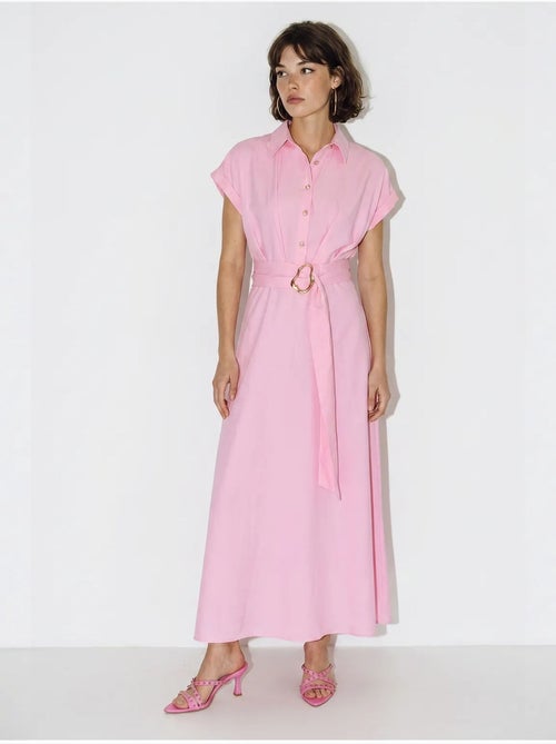 Vestido camiseiro de popelina com cinto lucci - Kiabi Vestido camiseiro de popelina com cinto lucci - Kiabi