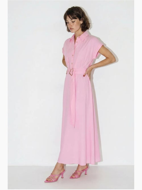 Vestido camiseiro de popelina com cinto lucci - Kiabi Vestido camiseiro de popelina com cinto lucci - Kiabi