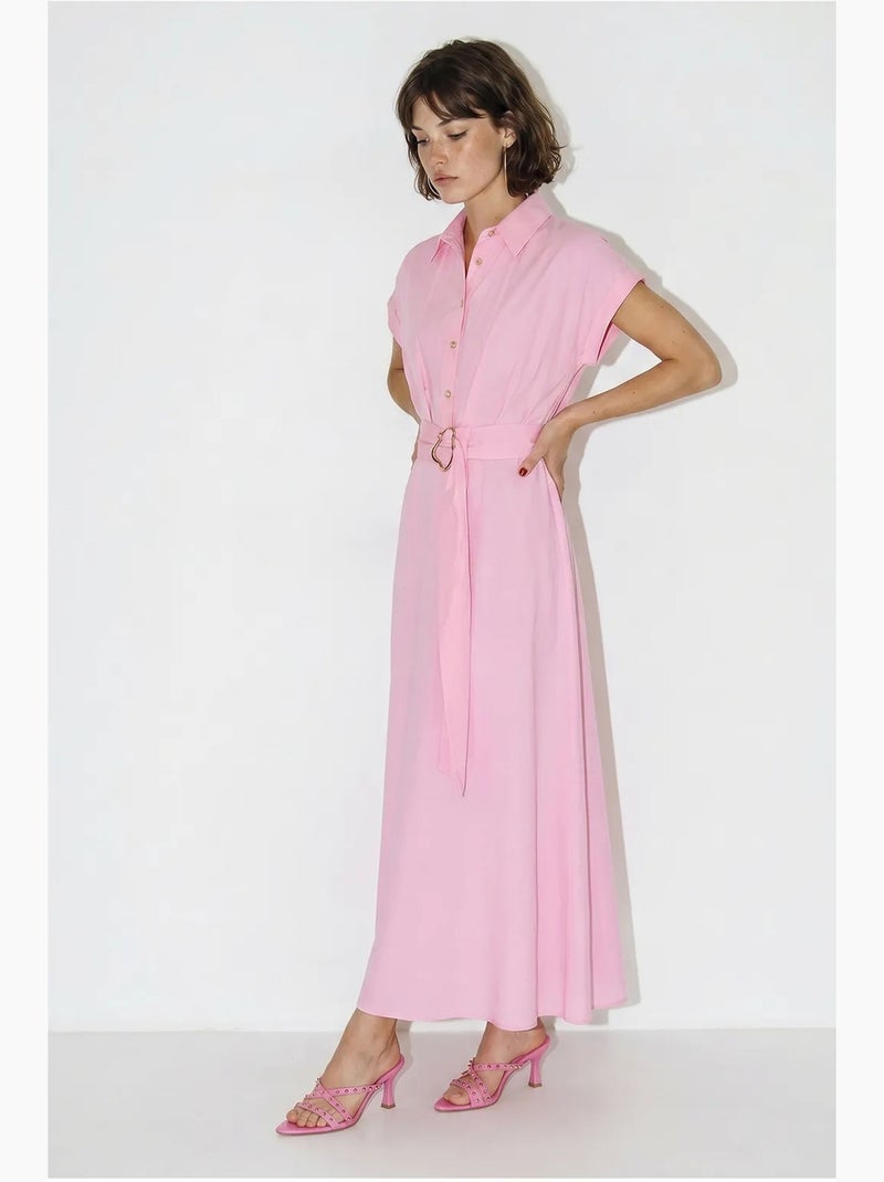Vestido camiseiro de popelina com cinto lucci Rosa - Kiabi