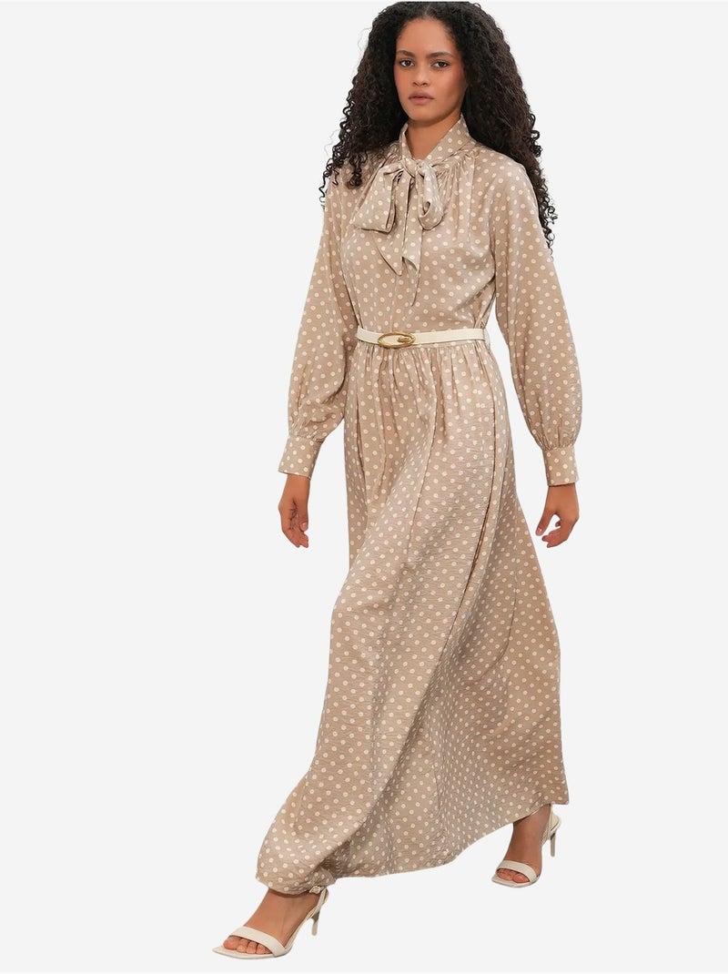 Vestido camiseiro maxi de bolinhas bdart Bege-argila - Kiabi