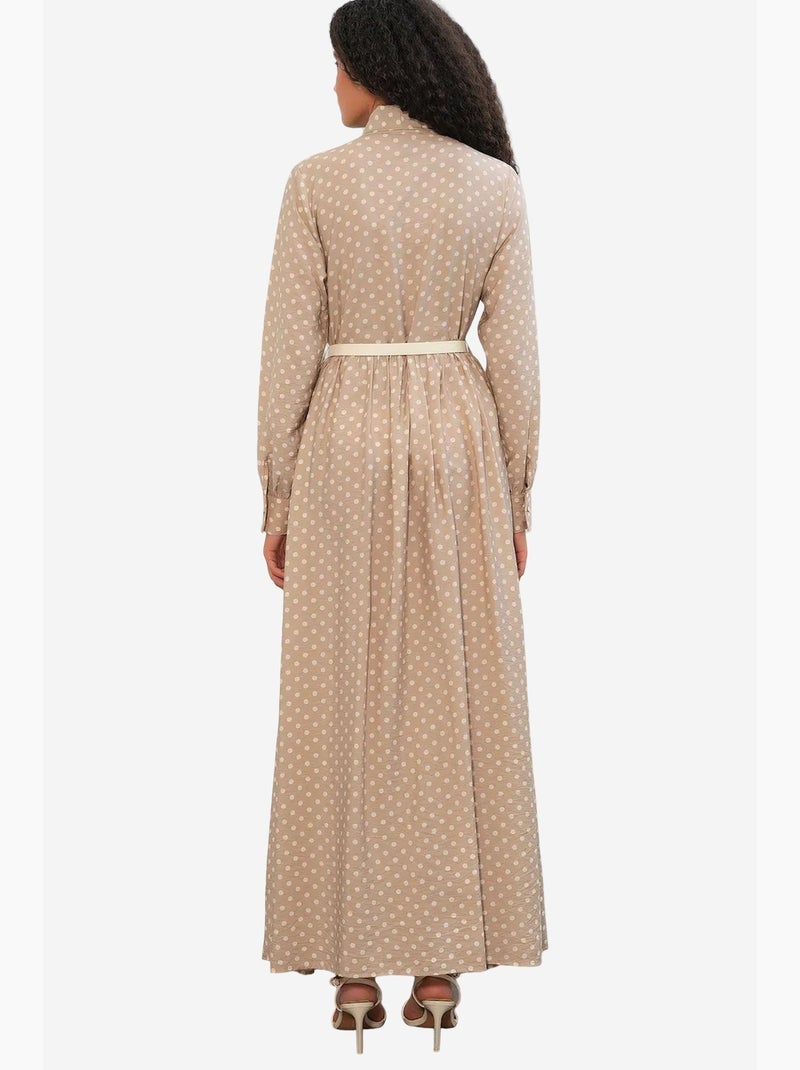 Vestido camiseiro maxi de bolinhas bdart Bege-argila - Kiabi