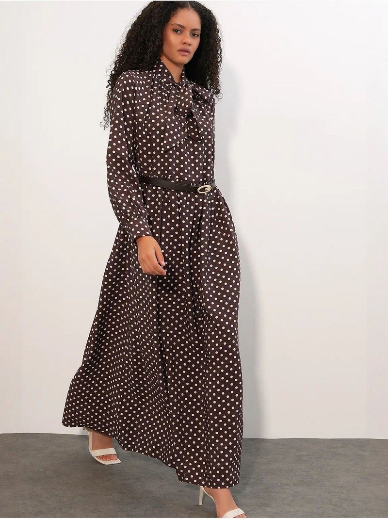 Vestido camiseiro maxi de bolinhas bdart Castanho-chocolate - Kiabi