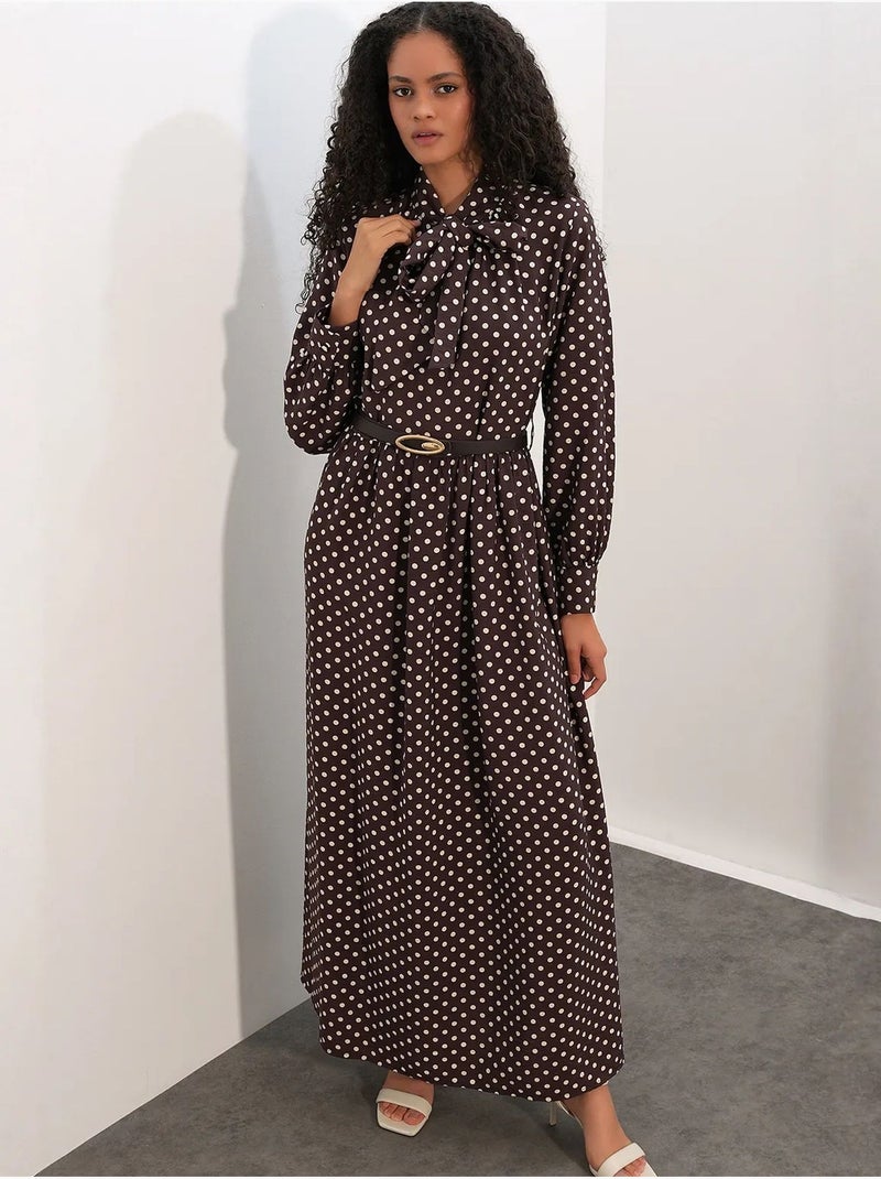 Vestido camiseiro maxi de bolinhas bdart Castanho-chocolate - Kiabi