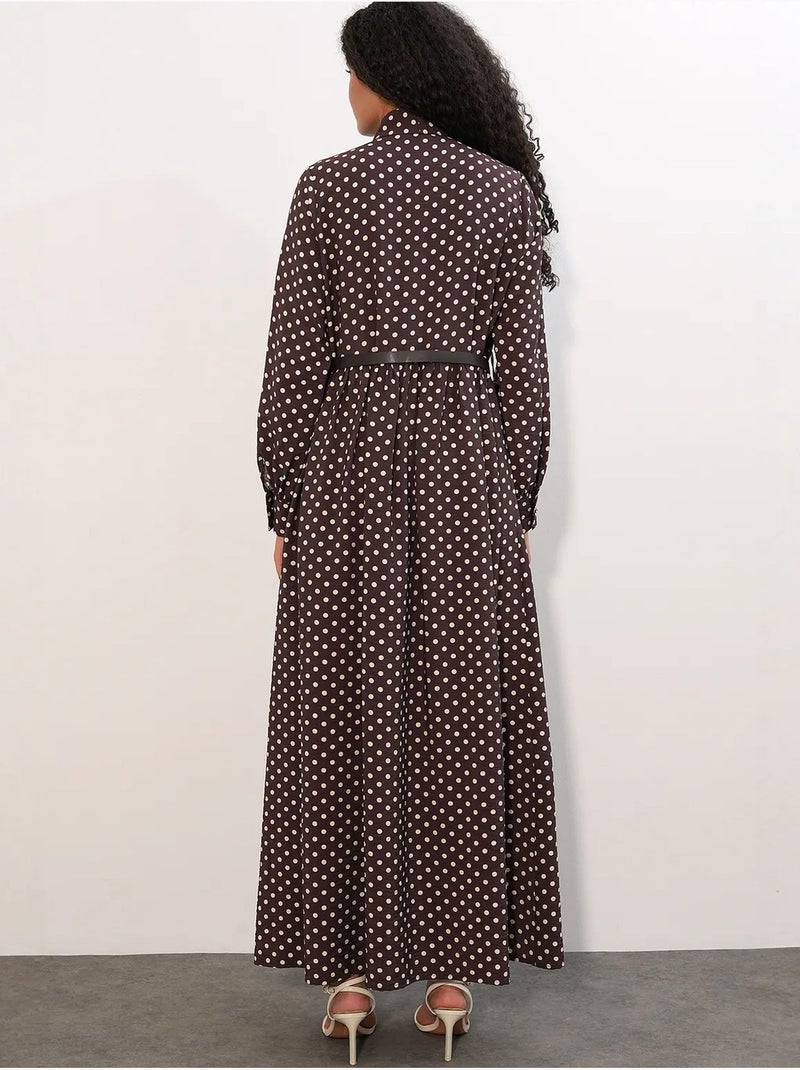 Vestido camiseiro maxi de bolinhas bdart Castanho-chocolate - Kiabi