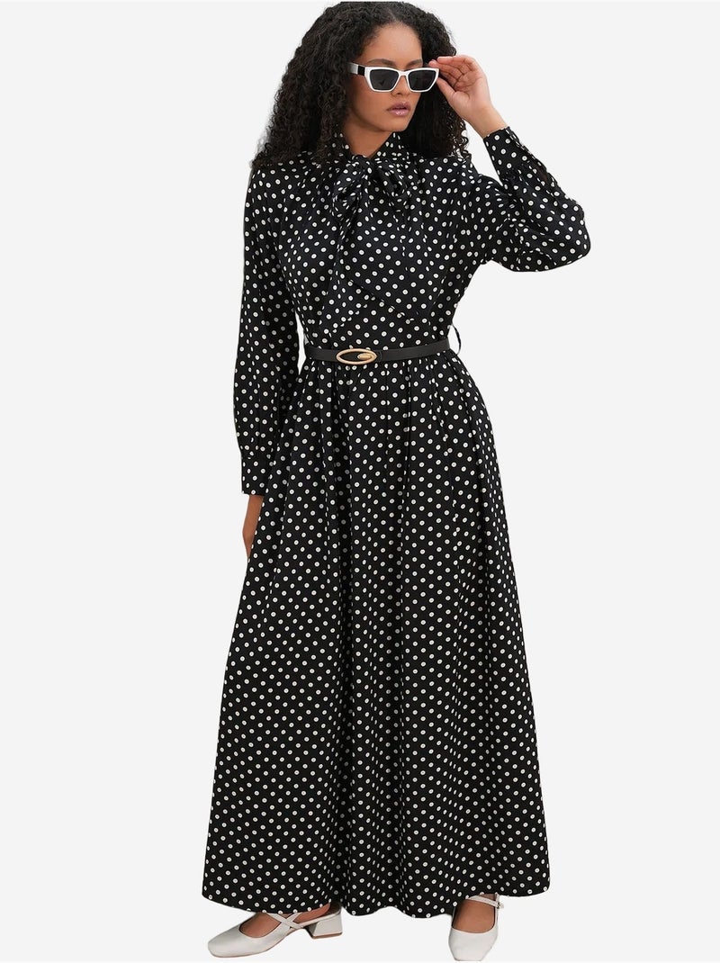 Vestido camiseiro maxi de bolinhas bdart Preto - Kiabi