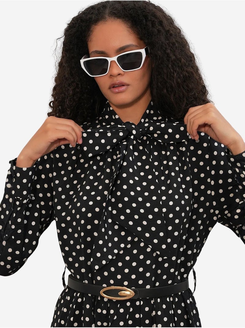 Vestido camiseiro maxi de bolinhas bdart Preto - Kiabi