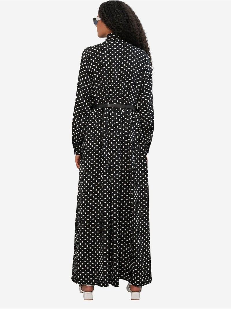 Vestido camiseiro maxi de bolinhas bdart Preto - Kiabi