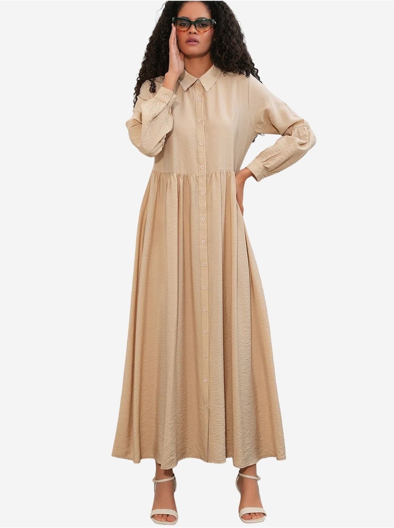 Vestido camiseiro maxi de corte largo e folgado bdart Bege-argila - Kiabi