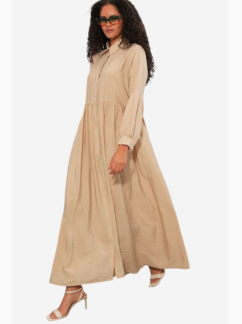 Vestido camiseiro maxi de corte largo e folgado bdart Bege-argila - Kiabi