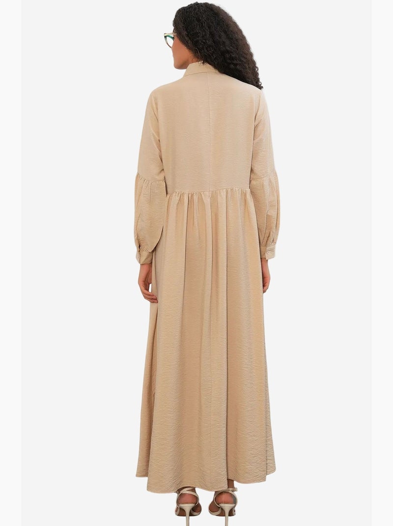 Vestido camiseiro maxi de corte largo e folgado bdart Bege-argila - Kiabi