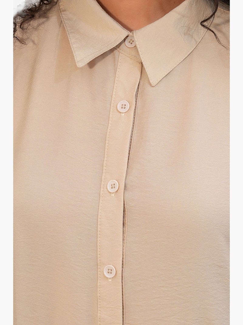 Vestido camiseiro maxi de corte largo e folgado bdart Bege-argila - Kiabi