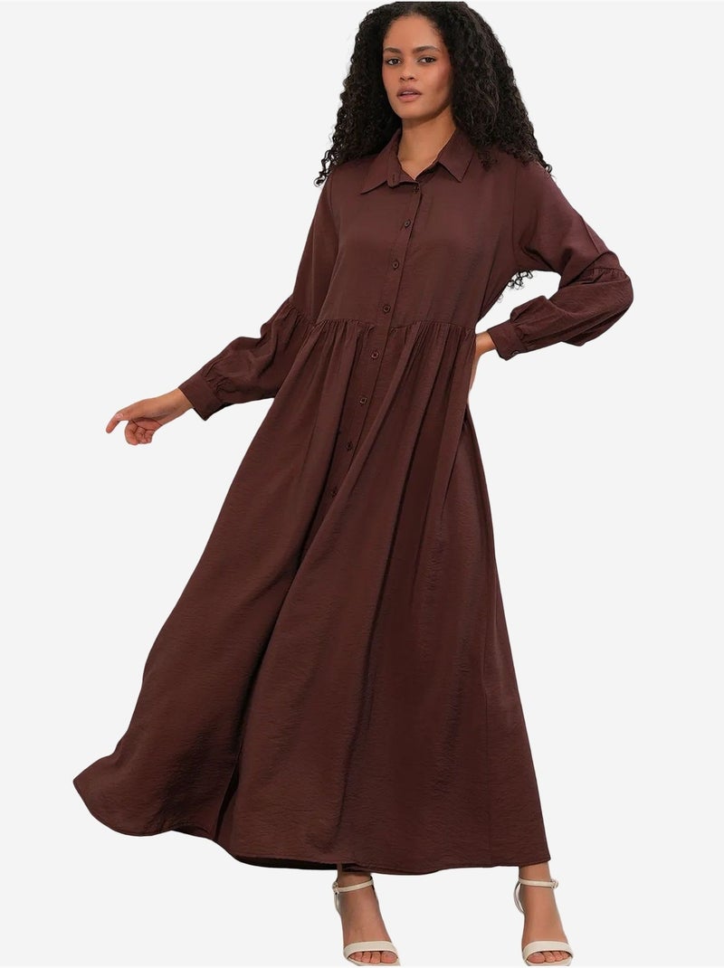Vestido camiseiro maxi de corte largo e folgado bdart Castanho - Kiabi