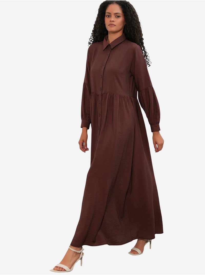 Vestido camiseiro maxi de corte largo e folgado bdart Castanho - Kiabi
