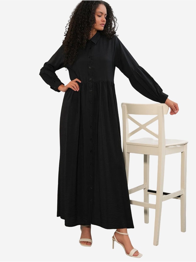 Vestido camiseiro maxi de corte largo e folgado bdart Preto - Kiabi