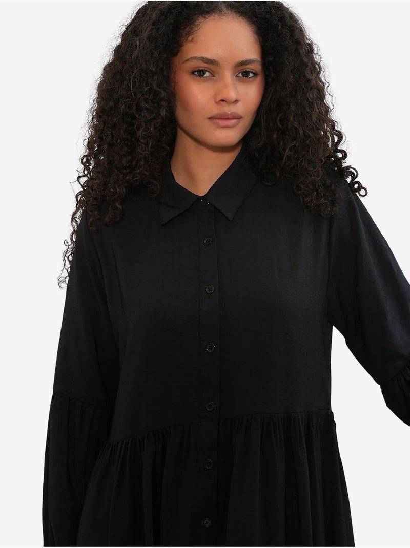 Vestido camiseiro maxi de corte largo e folgado bdart Preto - Kiabi