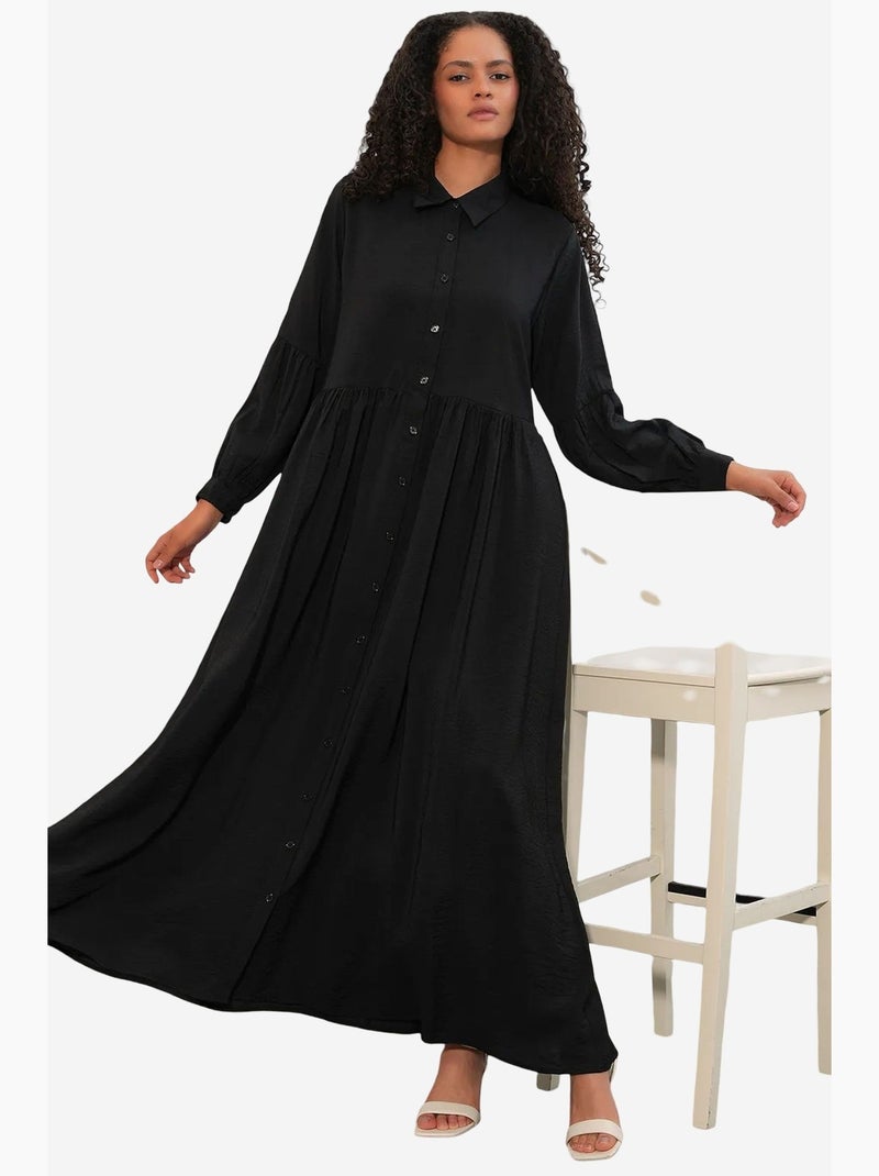 Vestido camiseiro maxi de corte largo e folgado bdart Preto - Kiabi