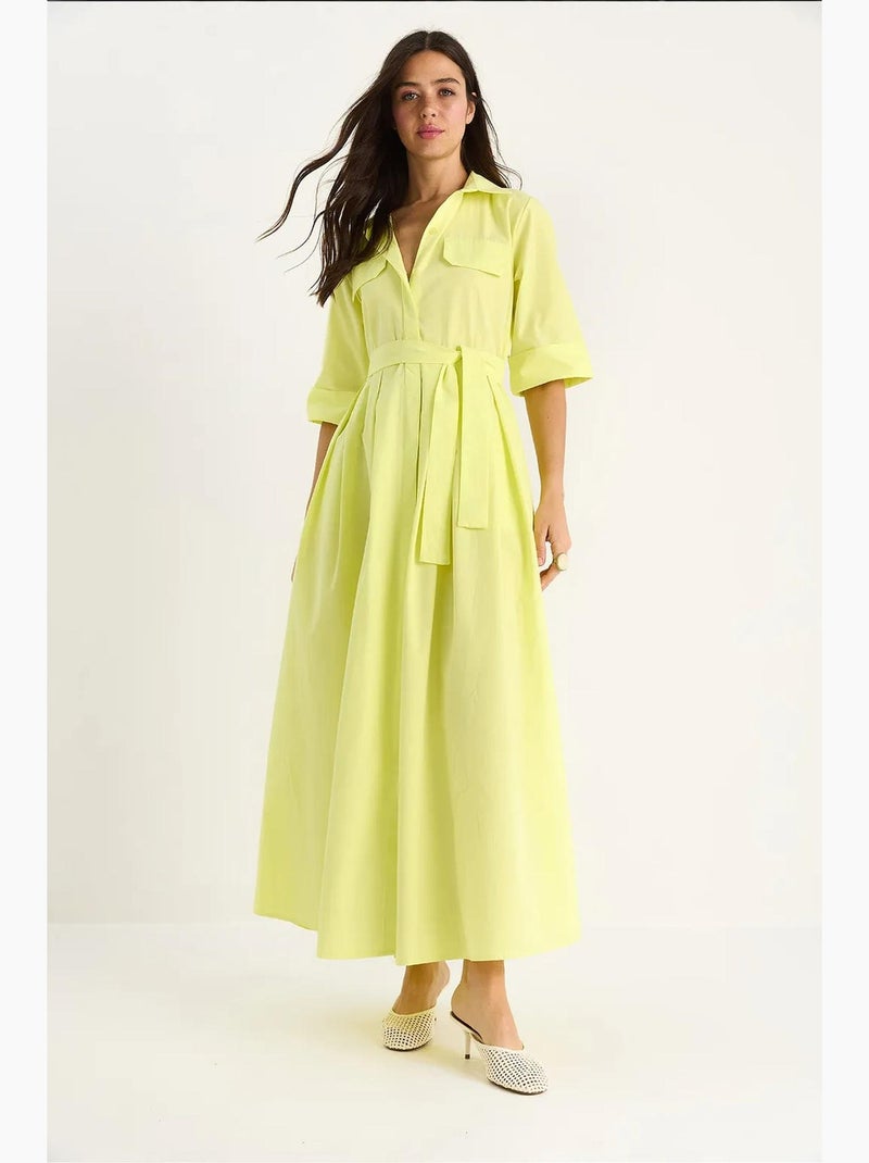 Vestido camiseiro maxi lucci Amarelo-limão - Kiabi