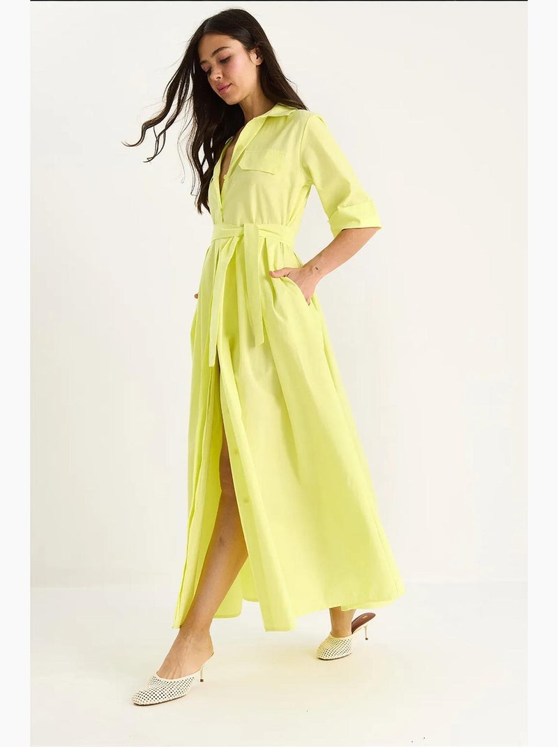 Vestido camiseiro maxi lucci Amarelo-limão - Kiabi