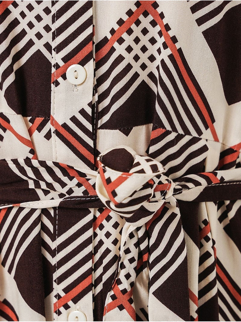 Vestido camiseiro midi aos quadrados com fecho de botões bdart Castanho - Kiabi
