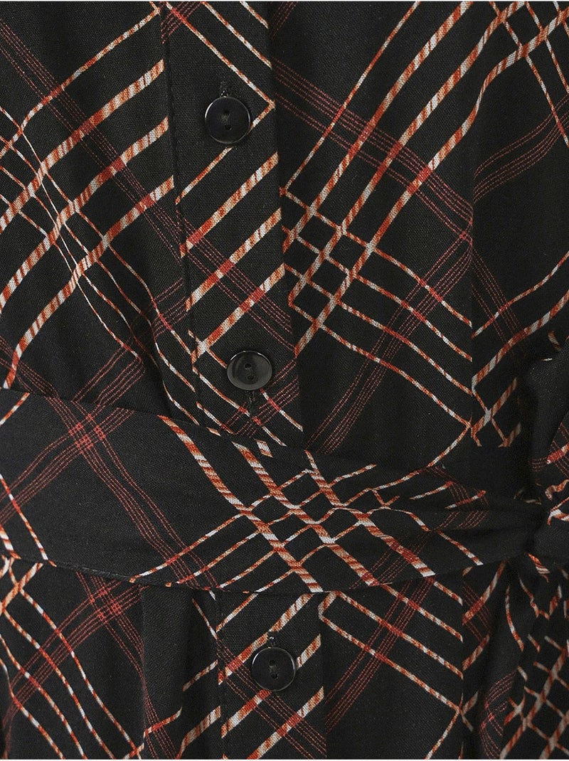 Vestido camiseiro midi aos quadrados com fecho de botões bdart Preto - Kiabi