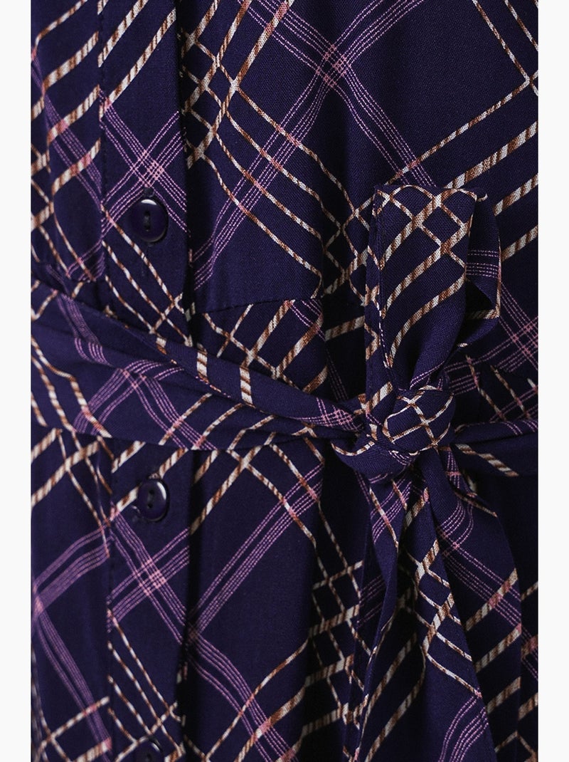 Vestido camiseiro midi aos quadrados com fecho de botões bdart Roxo berinjela - Kiabi