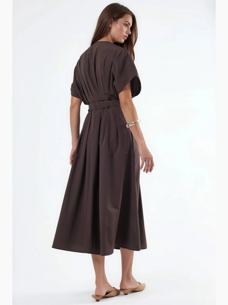 Vestido camiseiro midi casual com decote em v busem Castanho-escuro - Kiabi