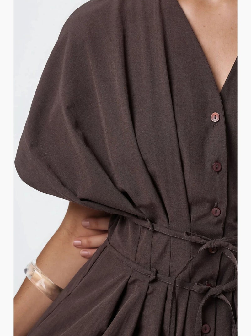 Vestido camiseiro midi casual com decote em v busem Castanho-escuro - Kiabi