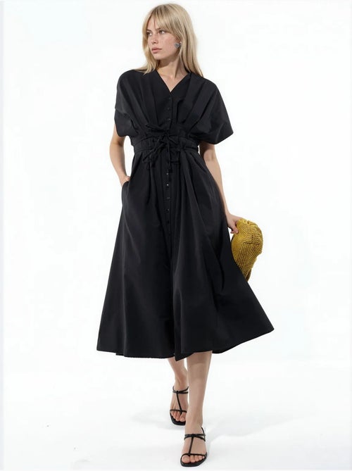 Vestido camiseiro midi casual com decote em v busem - Kiabi Vestido camiseiro midi casual com decote em v busem - Kiabi