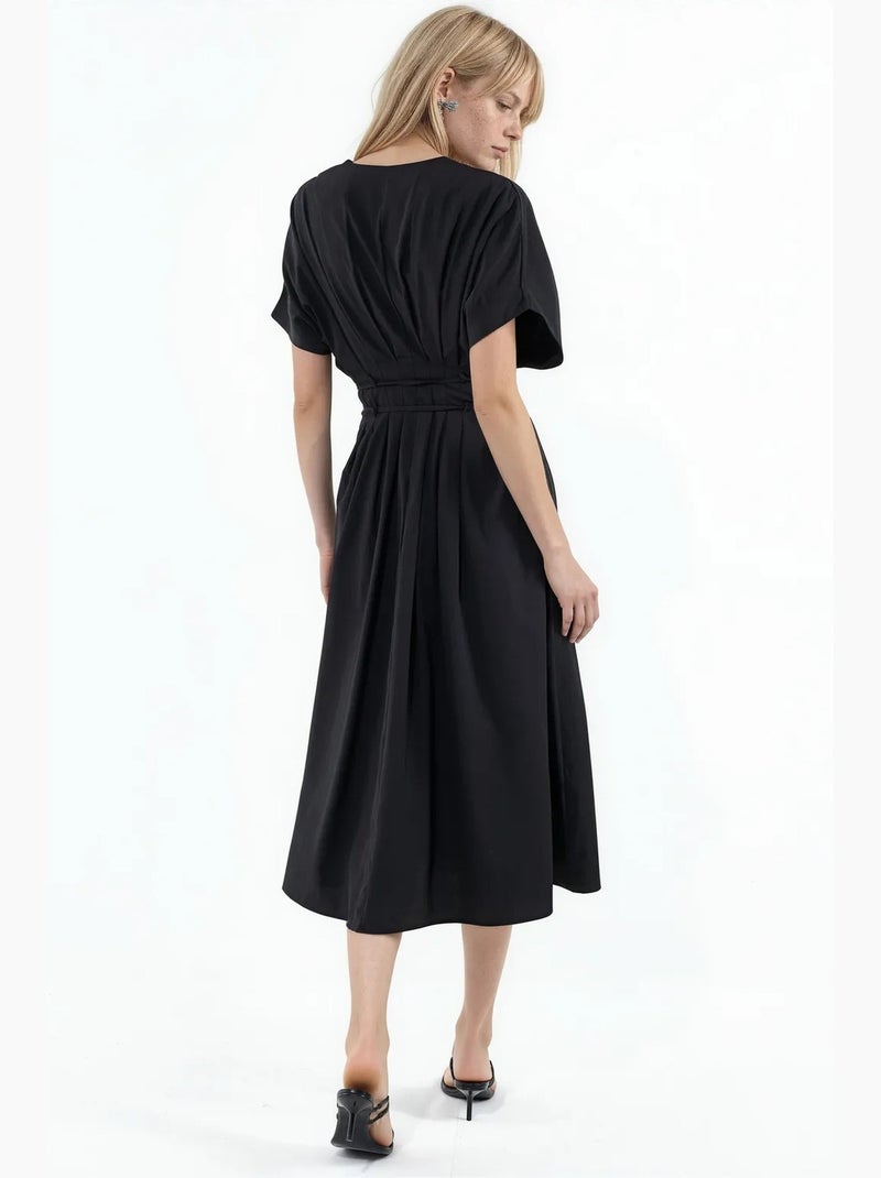 Vestido camiseiro midi casual com decote em v busem Preto - Kiabi