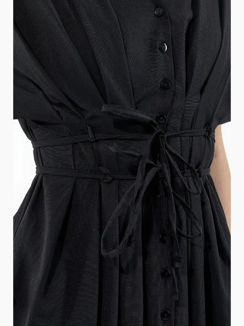 Vestido camiseiro midi casual com decote em v busem Preto - Kiabi