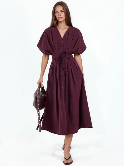 Vestido camiseiro midi casual com decote em v busem - Kiabi Vestido camiseiro midi casual com decote em v busem - Kiabi