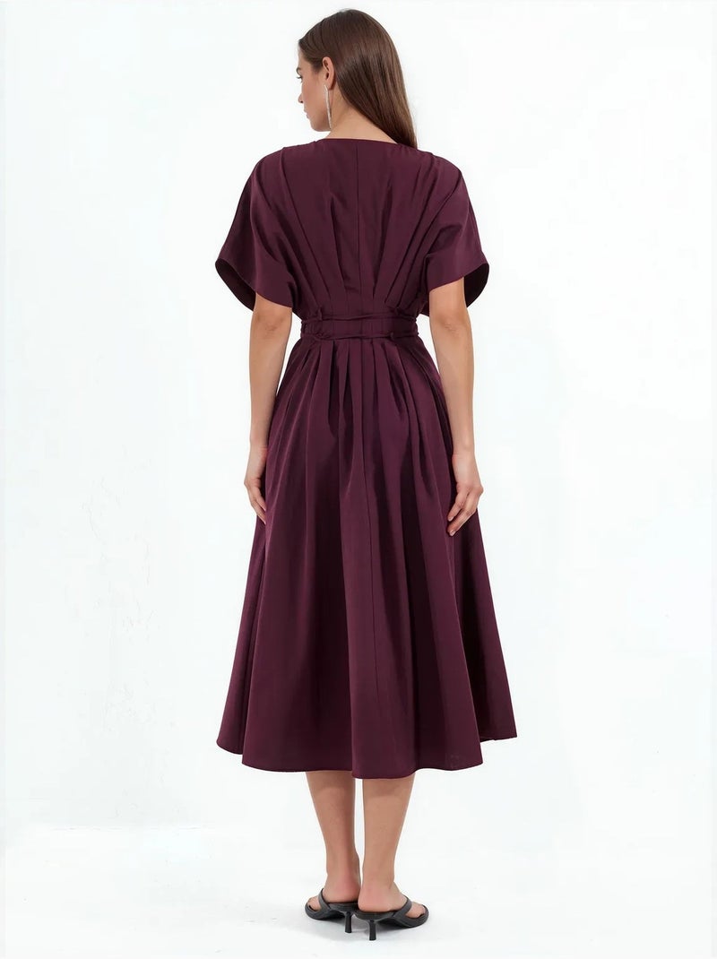 Vestido camiseiro midi casual com decote em v busem Vermelho bordô - Kiabi