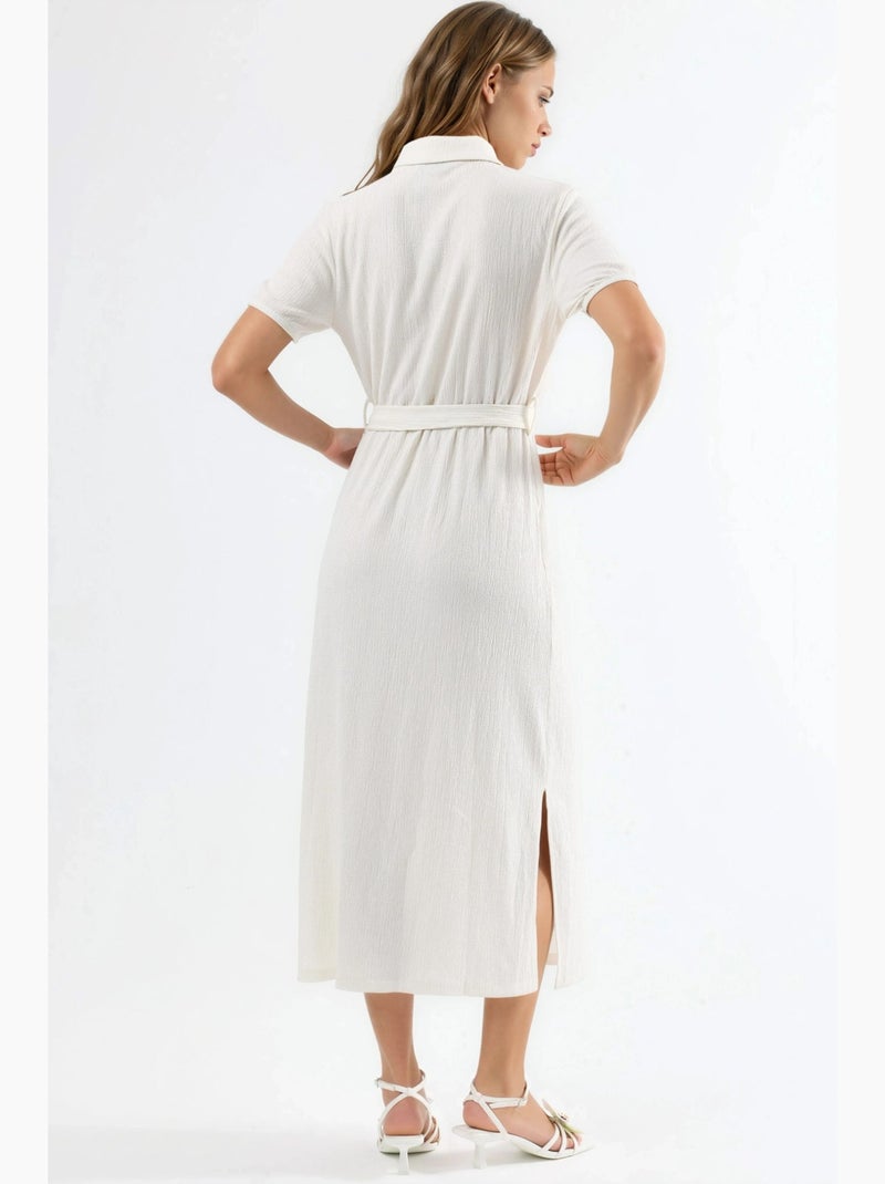 Vestido camiseiro midi com cinto busem Branco - Kiabi