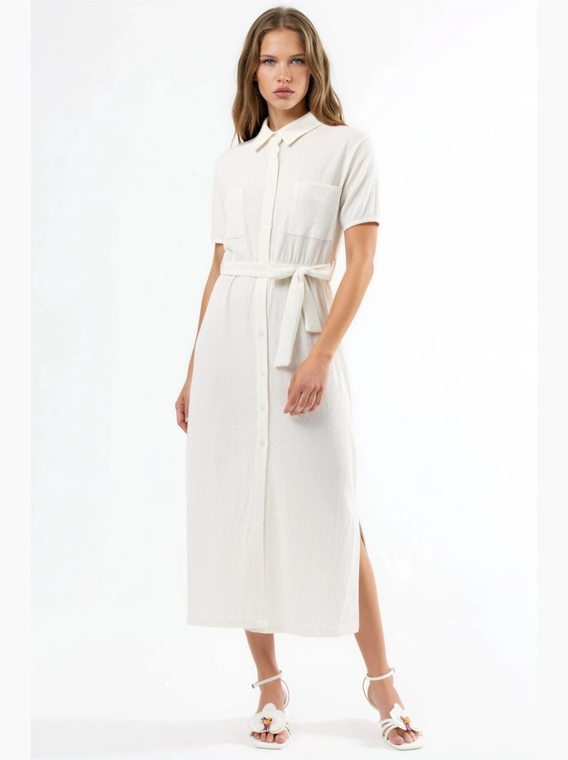 Vestido camiseiro midi com cinto busem Branco - Kiabi