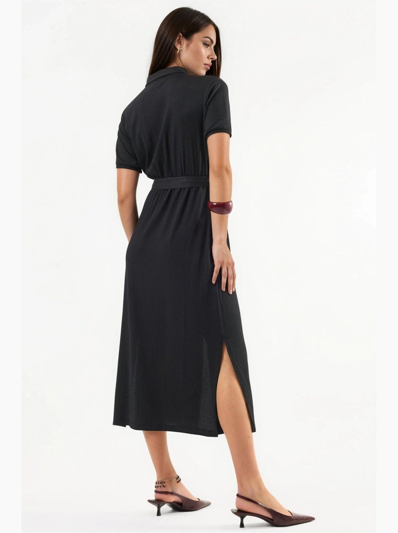 Vestido camiseiro midi com cinto busem Preto - Kiabi