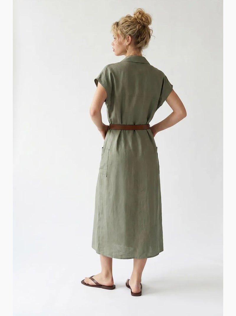 Vestido camiseiro midi com cinto mixray Cáqui - Kiabi