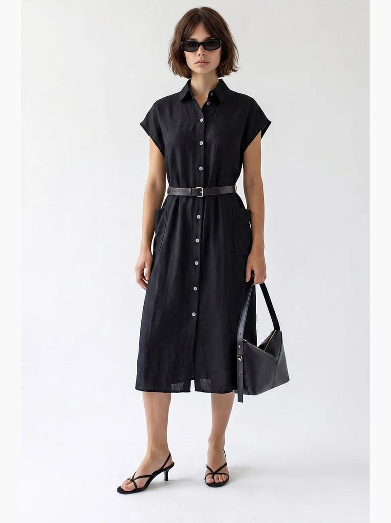 Vestido camiseiro midi com cinto mixray Preto - Kiabi