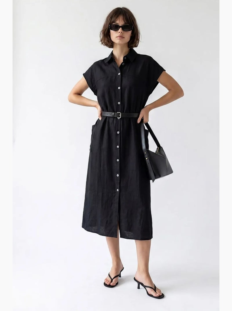 Vestido camiseiro midi com cinto mixray Preto - Kiabi